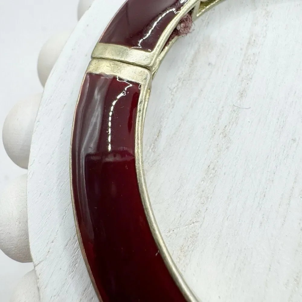 Lia Sophia NEW Burgundy Enamel Stretch Bangle Bracelet Fall Autumn Gold Tone